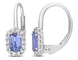 7/8 Carat (ctw) Tanzanite and White Sapphire Leverback Earrings in 10K White Gold
